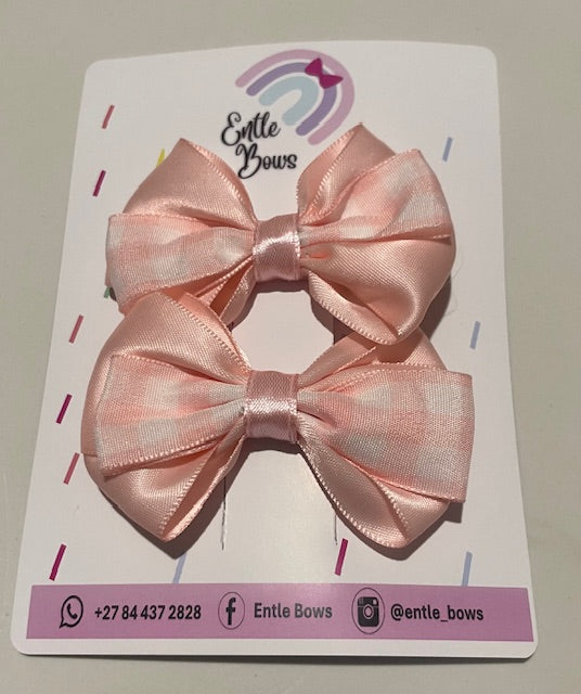 Baby Pink Checked Hair Bows (Set of 2)