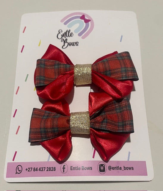 Red Checked Hair Bows (Set of 2)