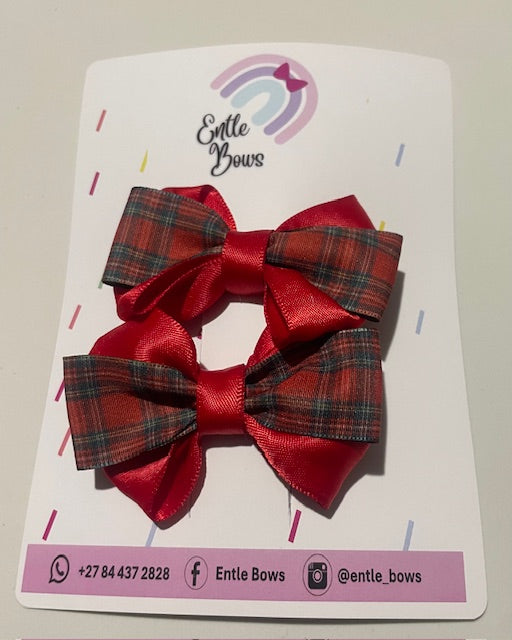 Red Checked Hair Bows (Set of 2)