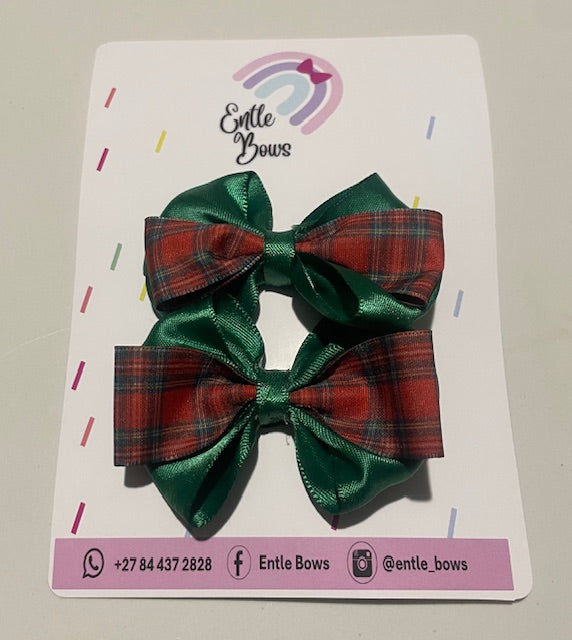 Green Checked Hair Bows (Set of 2)