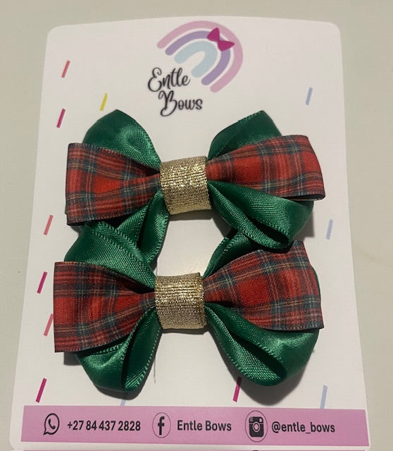 Green Checked Hair Bows (Set of 2)